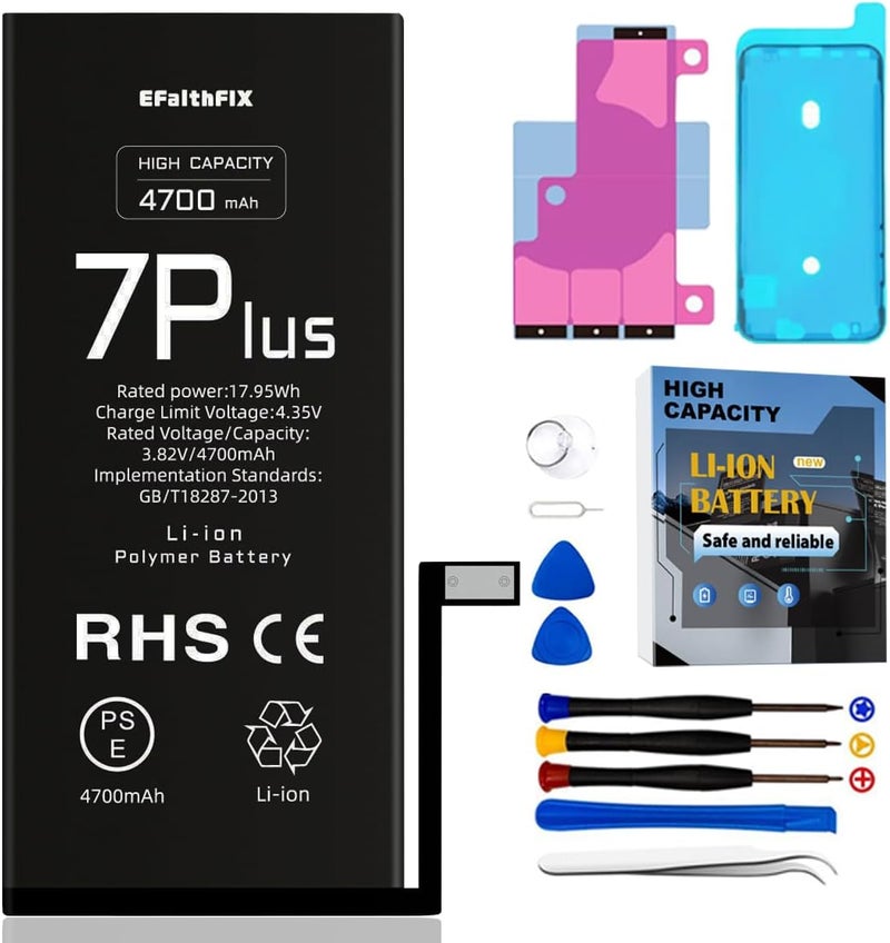 EFAITHFIX 4700mAh Upgraded Replacement Battery Compatible with iPhone 7 Plus, High Capacity New 0 Cycle A+ Battery Replacement for iPhone 7 Plus, Model A1661 A1784 A1785 with Complete Repair Tool Kit - Image 1